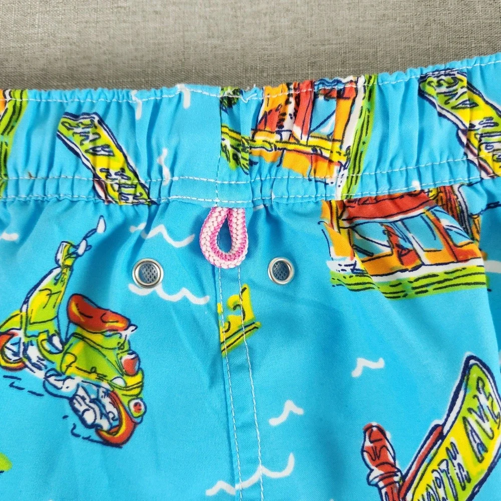 Peter Millar Mens XL Worth Ave Palm Beach Swim Trunks Blue Scooter Print Shorts